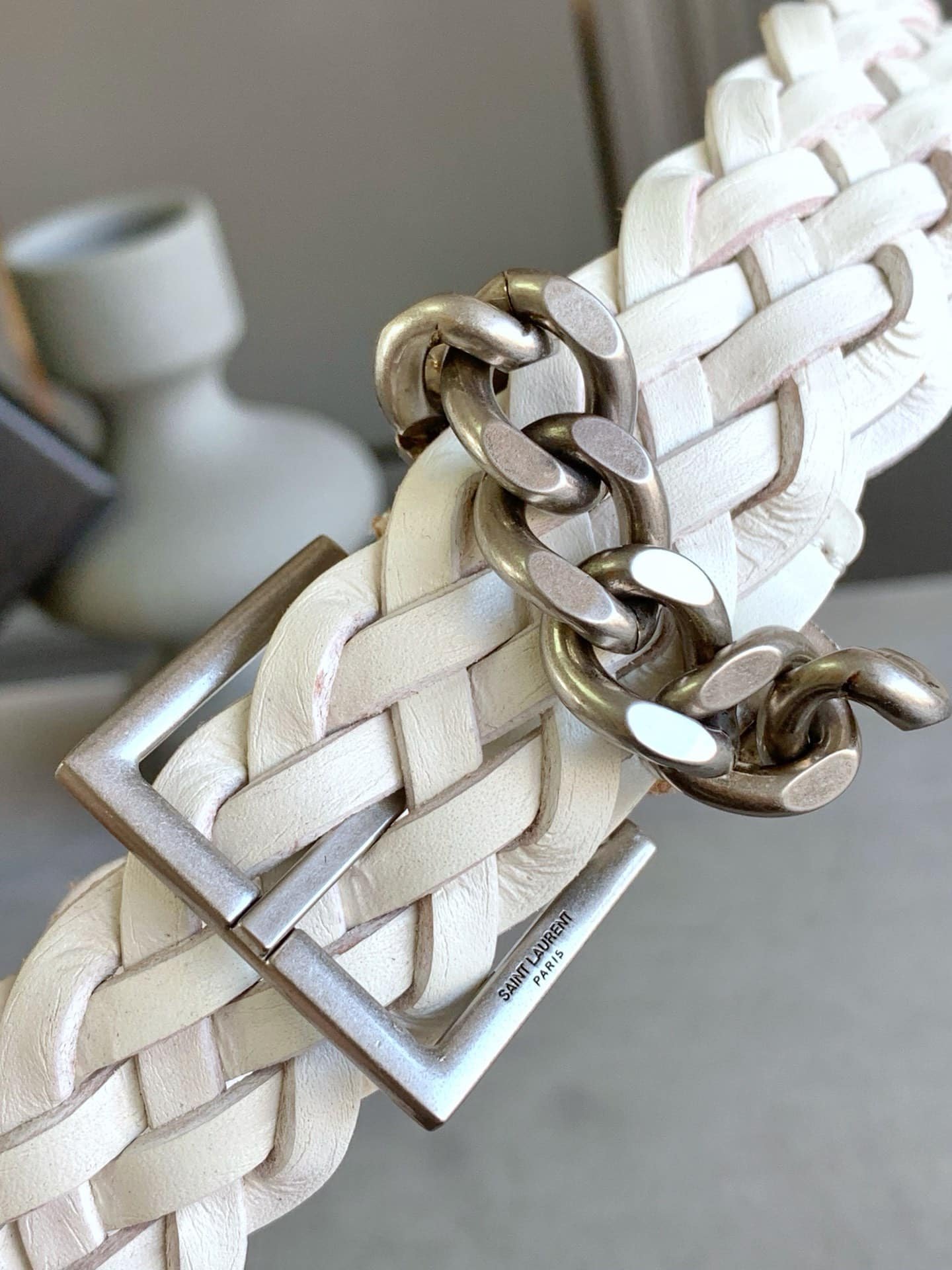 Sa1nt Lau*nt Genuine Leather Universal White And Silver Belt