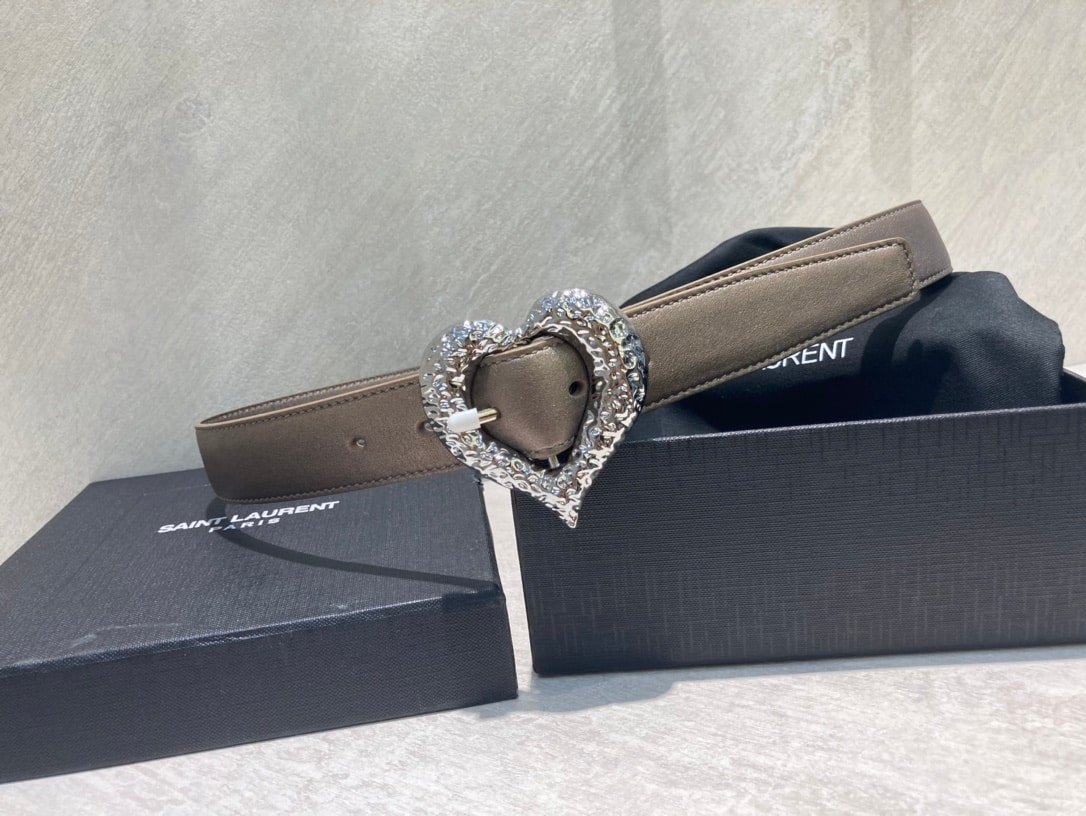 Sa1nt Lau*nt Heart Thin Belt In Silver And Black 640578Dsf0J1000