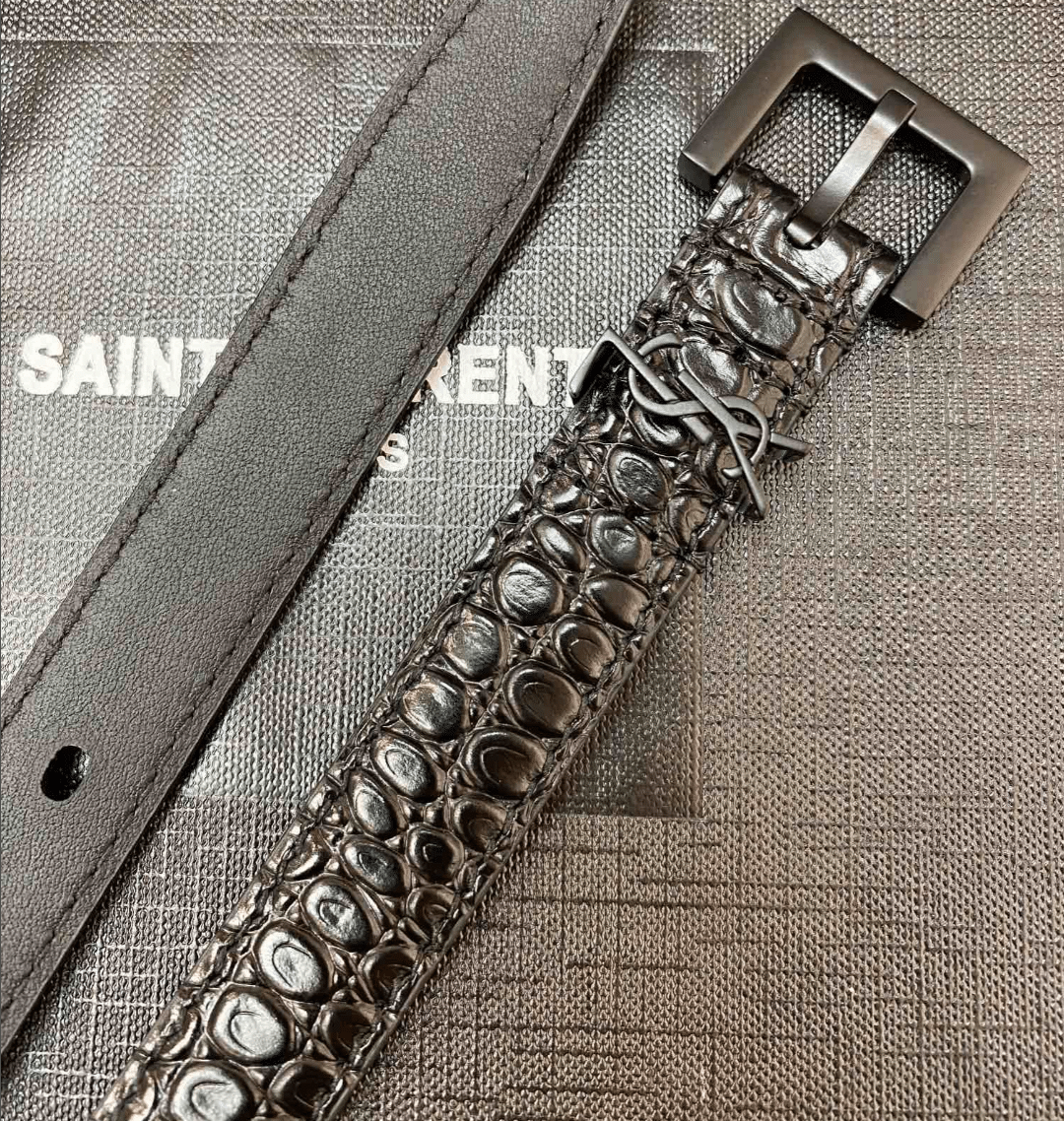 Sa1nt Lau*nt Croc Embossed Leather Belt Black 26267332