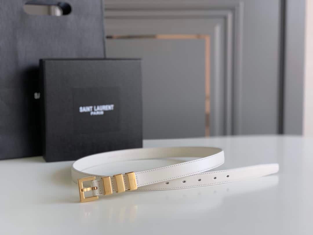 Sa1nt Lau*nt Black 3 Passants Belt White And Gold 3146292551