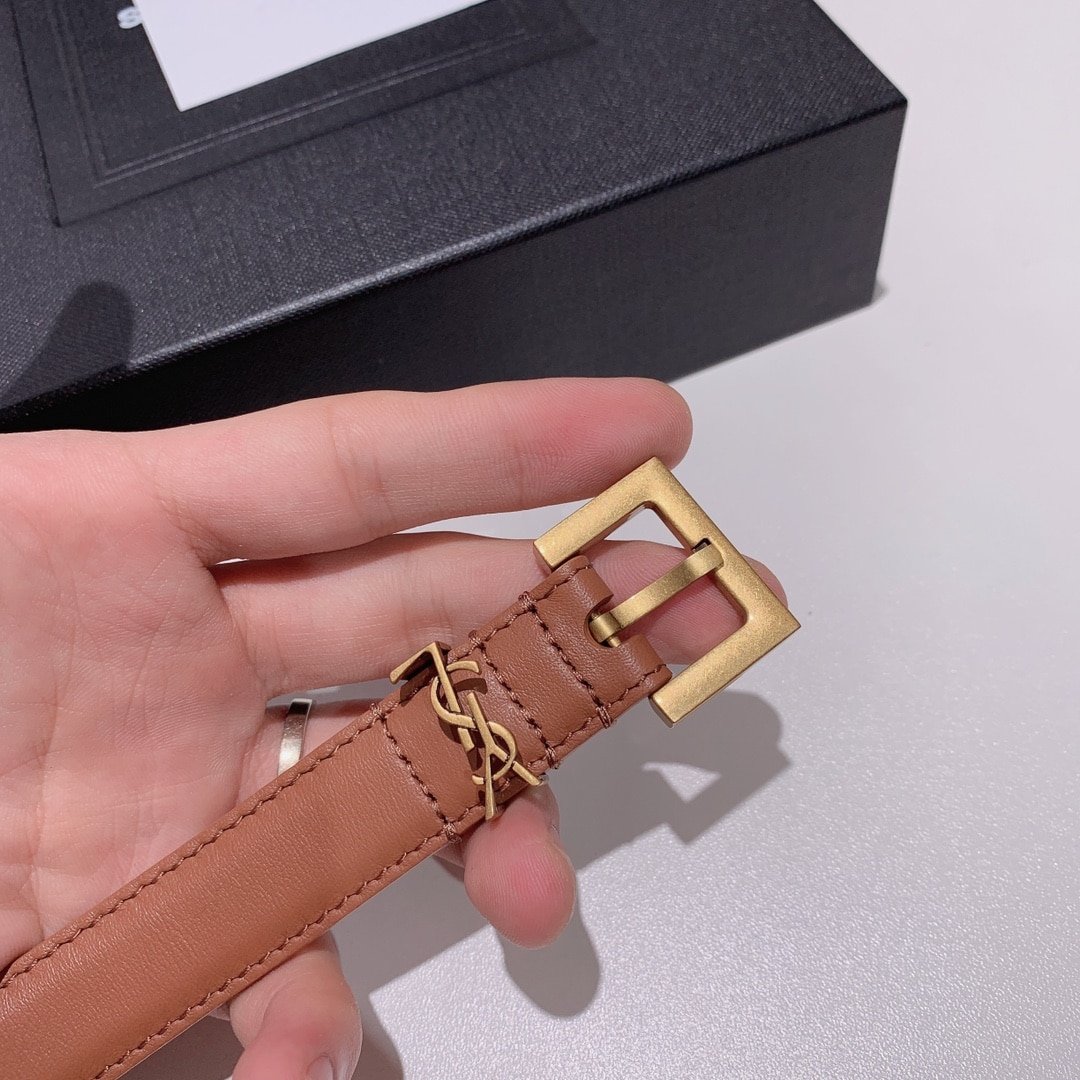 Sa1nt Lau*nt Adjustable Square Buckle Belt Brown And Gold 634437C0X0W6309