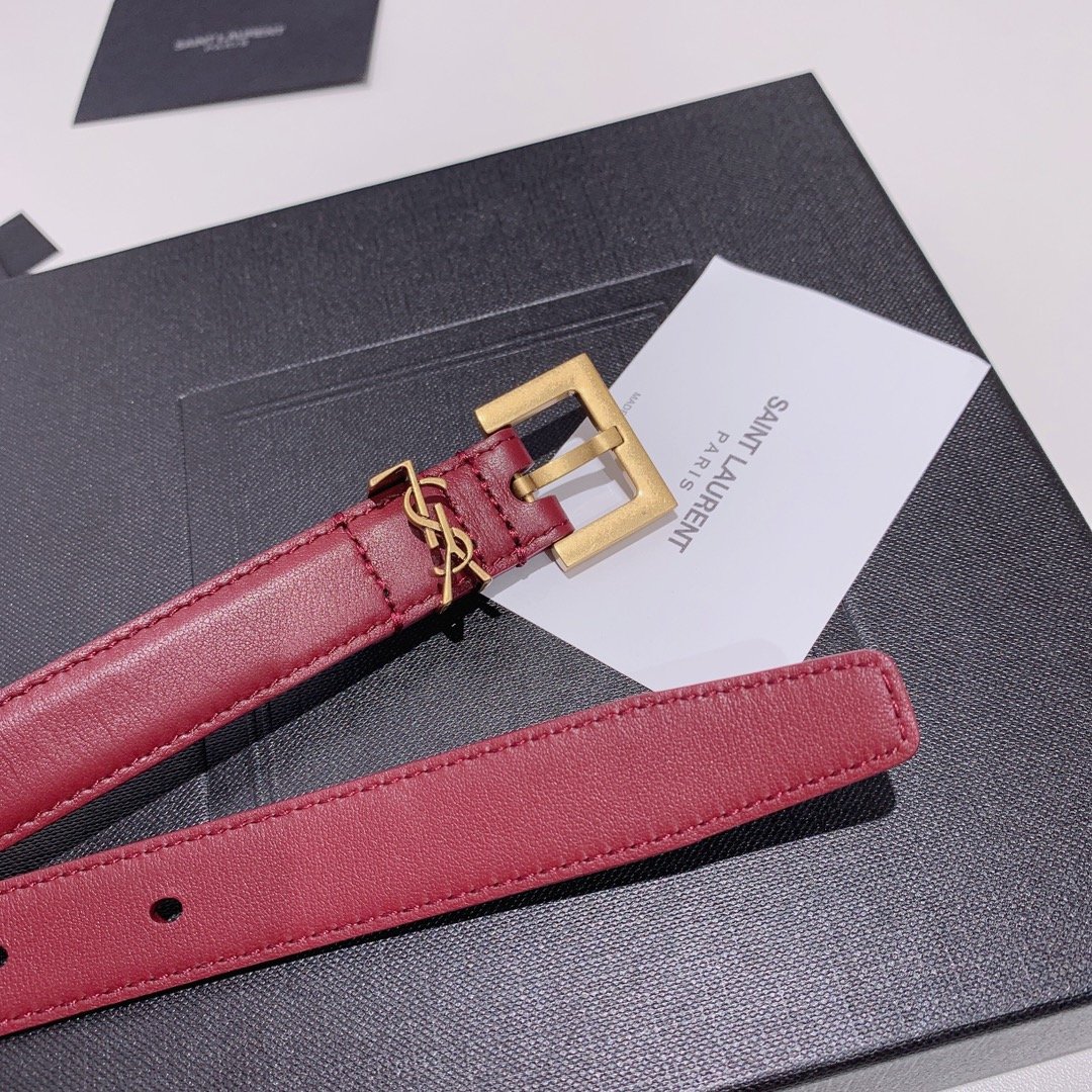 Sa1nt Lau*nt Adjustable Square Buckle Belt Red And Gold 634437C0X0W6309