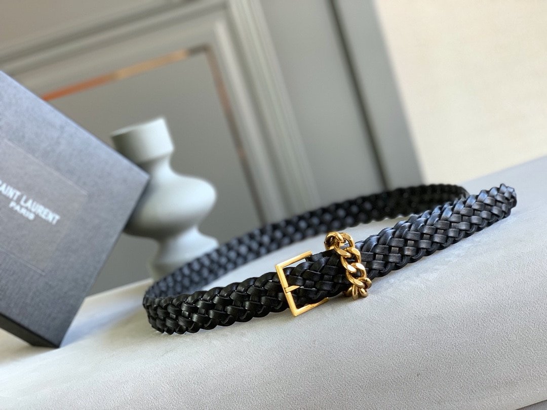 Sa1nt Lau*nt Genuine Leather Universal Black And Gold Belt