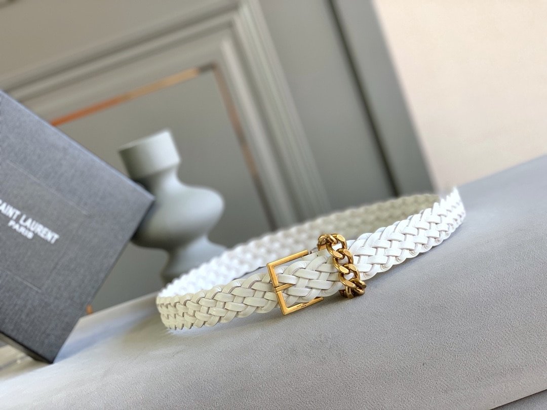 Sa1nt Lau*nt Genuine Leather Universal White And Gold Belt