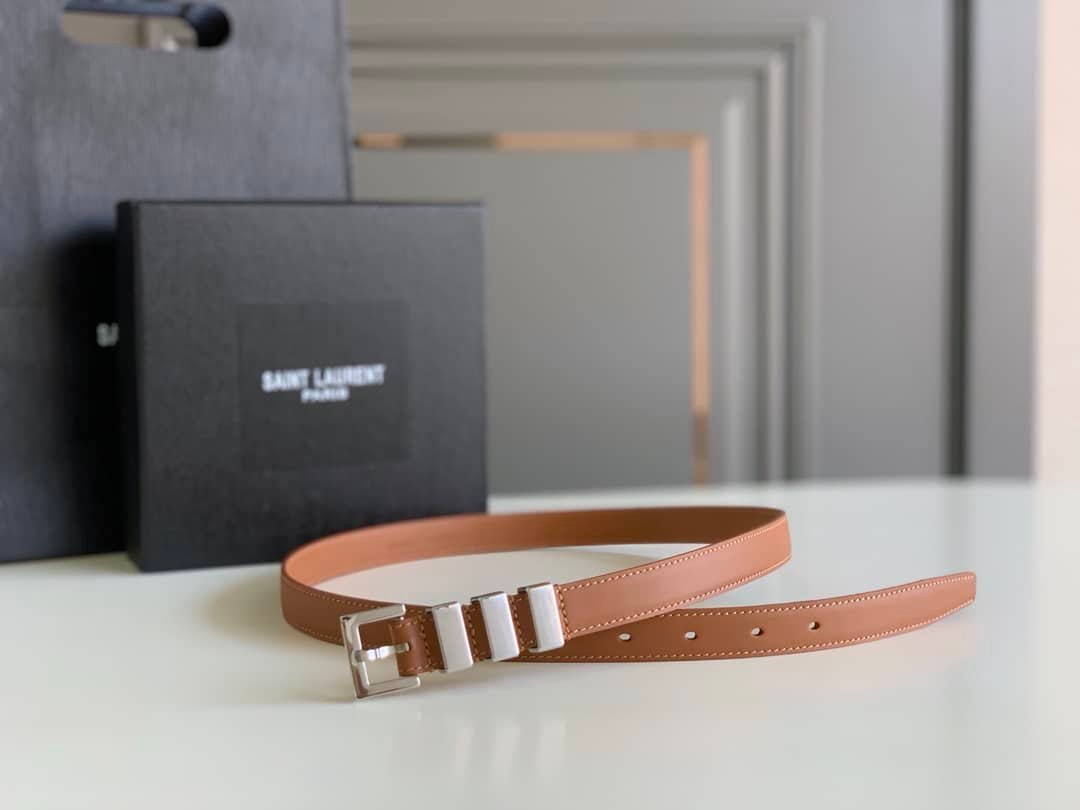 Sa1nt Lau*nt Black 3 Passants Belt Brown And Silver 3146292551