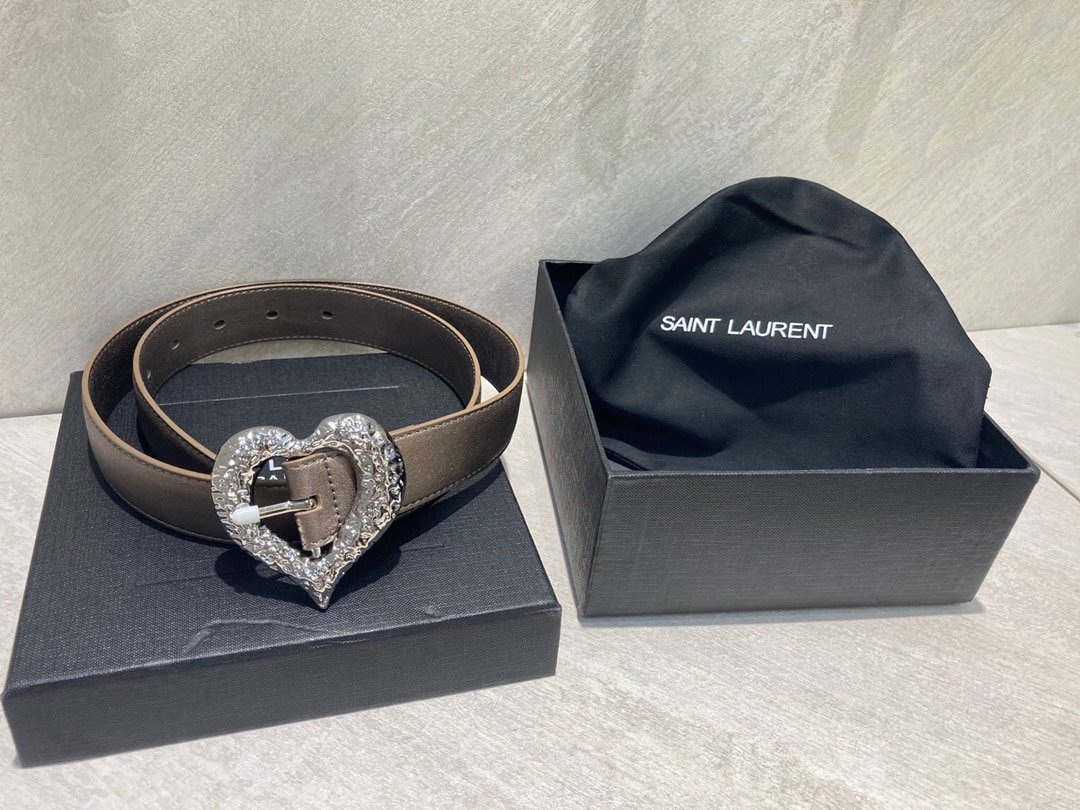 Sa1nt Lau*nt Heart Thin Belt In Silver And Black 640578Dsf0J1000