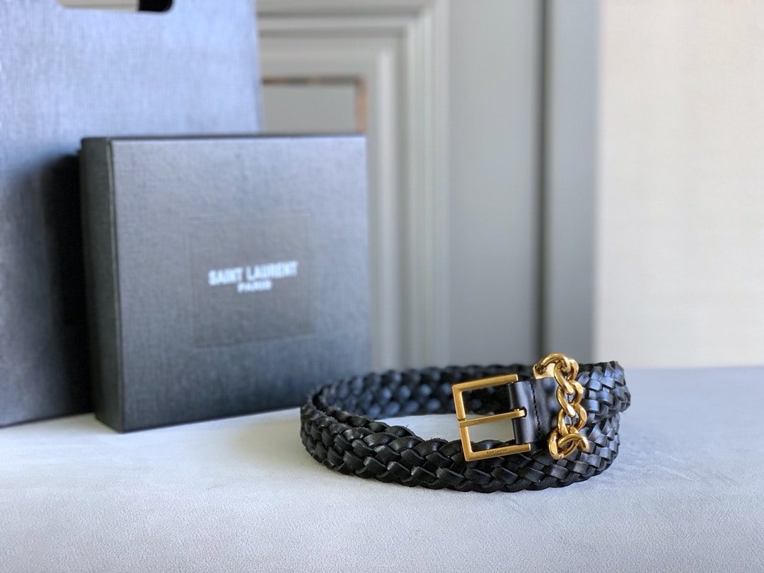Sa1nt Lau*nt Genuine Leather Universal Black And Gold Belt