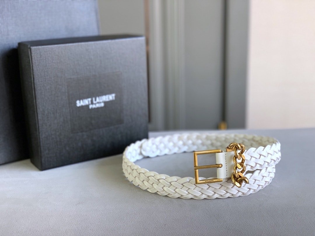 Sa1nt Lau*nt Genuine Leather Universal White And Gold Belt