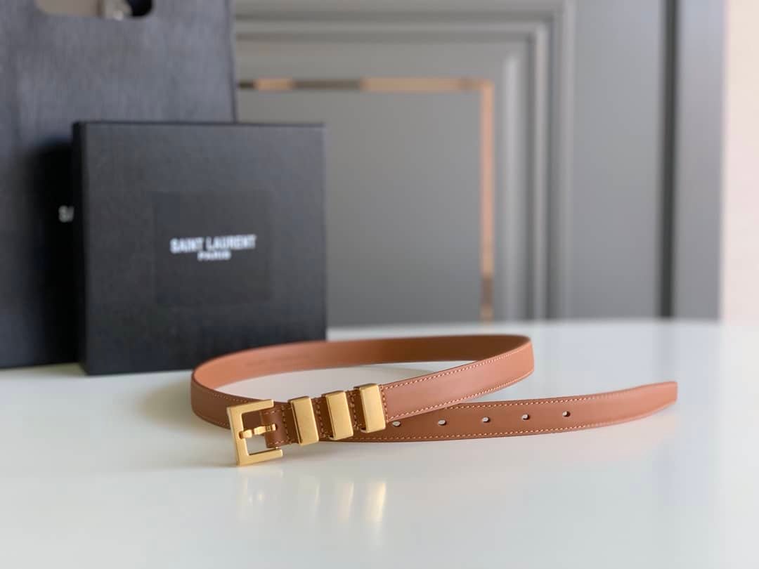 Sa1nt Lau*nt Passants Brown And Gold Belt 3146292551