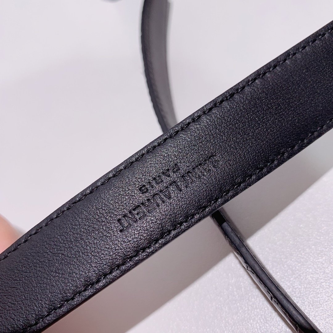 Sa1nt Lau*nt Croc Embossed Leather Belt Black And Gold 26267332