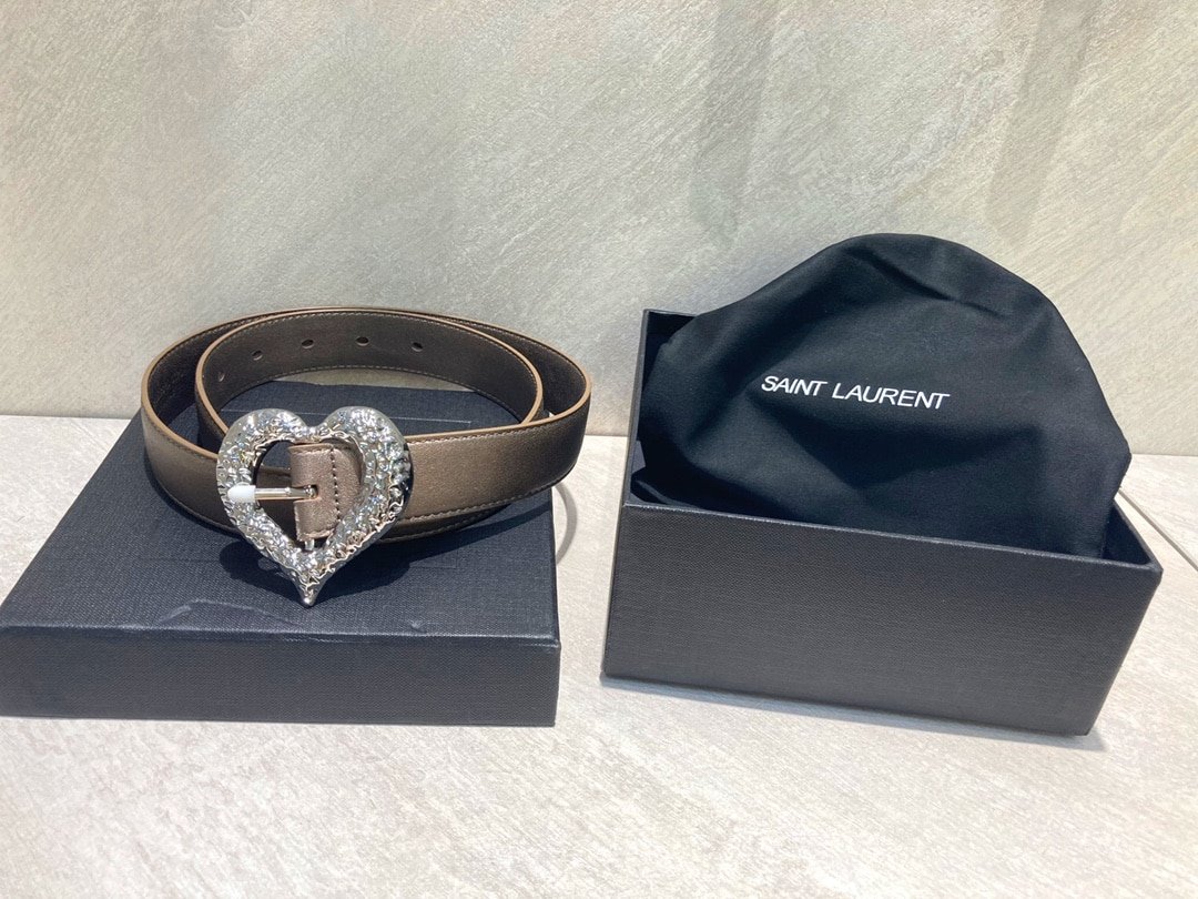 Sa1nt Lau*nt Heart Thin Belt In Silver And Black 640578Dsf0J1000