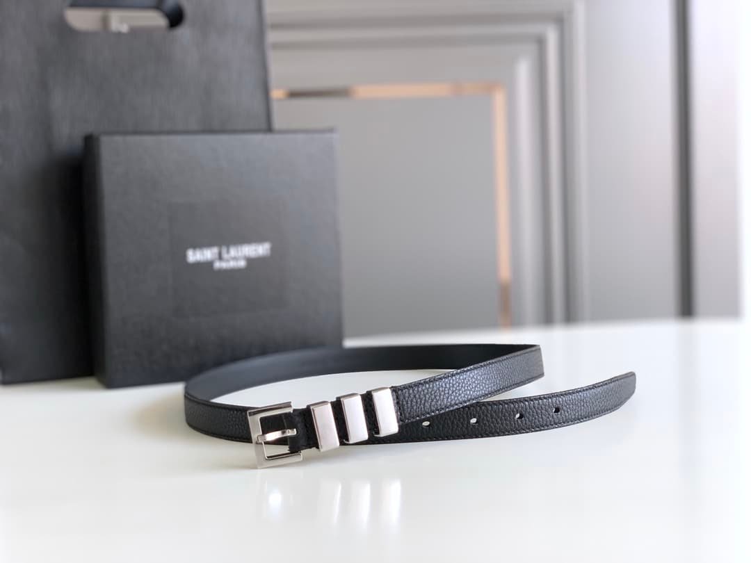 Sa1nt Lau*nt Black 3 Passants Black And Silver Belt 3146292551