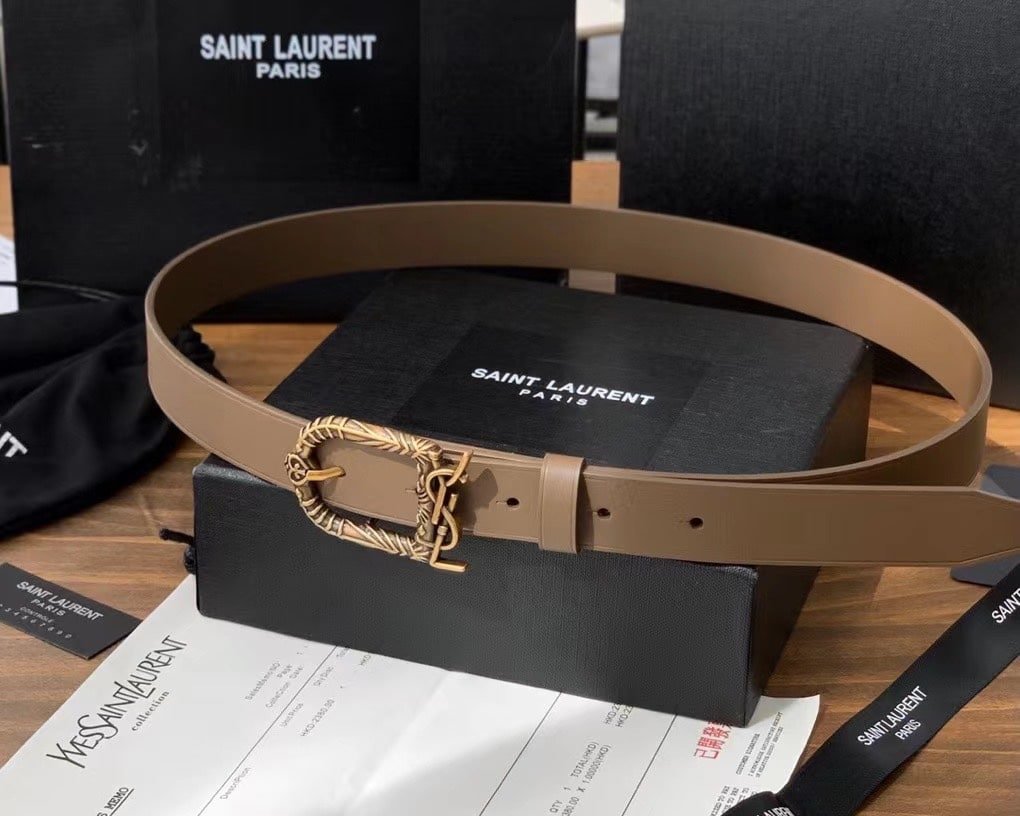 Sa1nt Lau*nt Monogram Celtic Leather Brown And Gold Belt 0400017970125