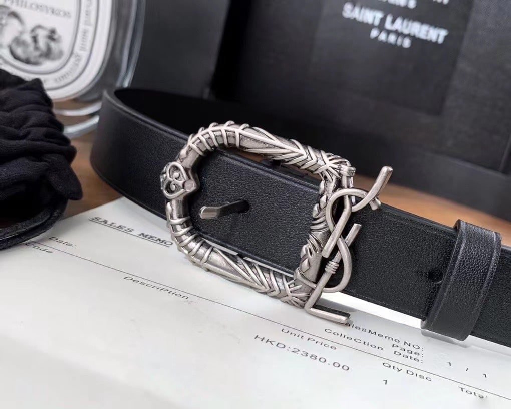 Sa1nt Lau*nt Monogram Celtic Leather Black And Silver Belt 0400017970125
