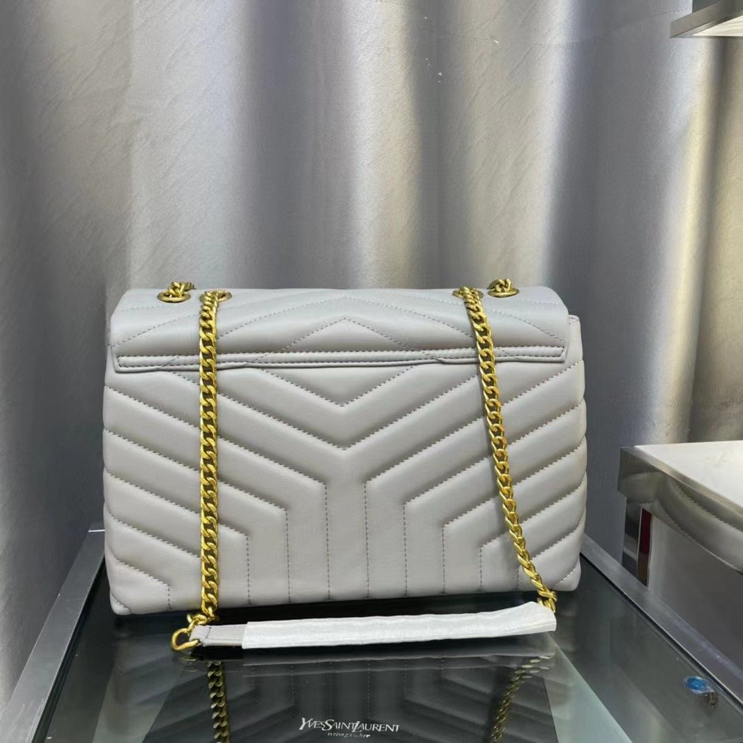 Sa1nt Lau*nt Loulou Medium Chain Bag In Matelasse Y Leather Gray