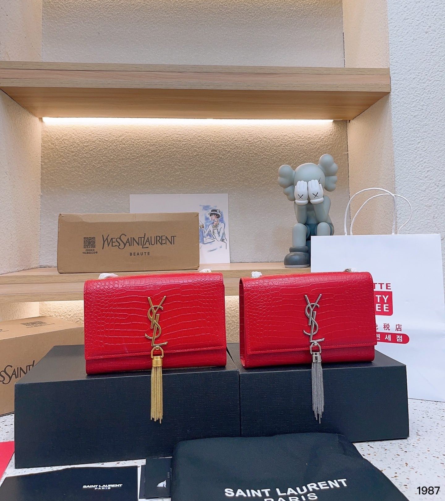 Sa1nt Lau*nt Kate Monogram Shoulder Bag Crocodile Red 20Cm