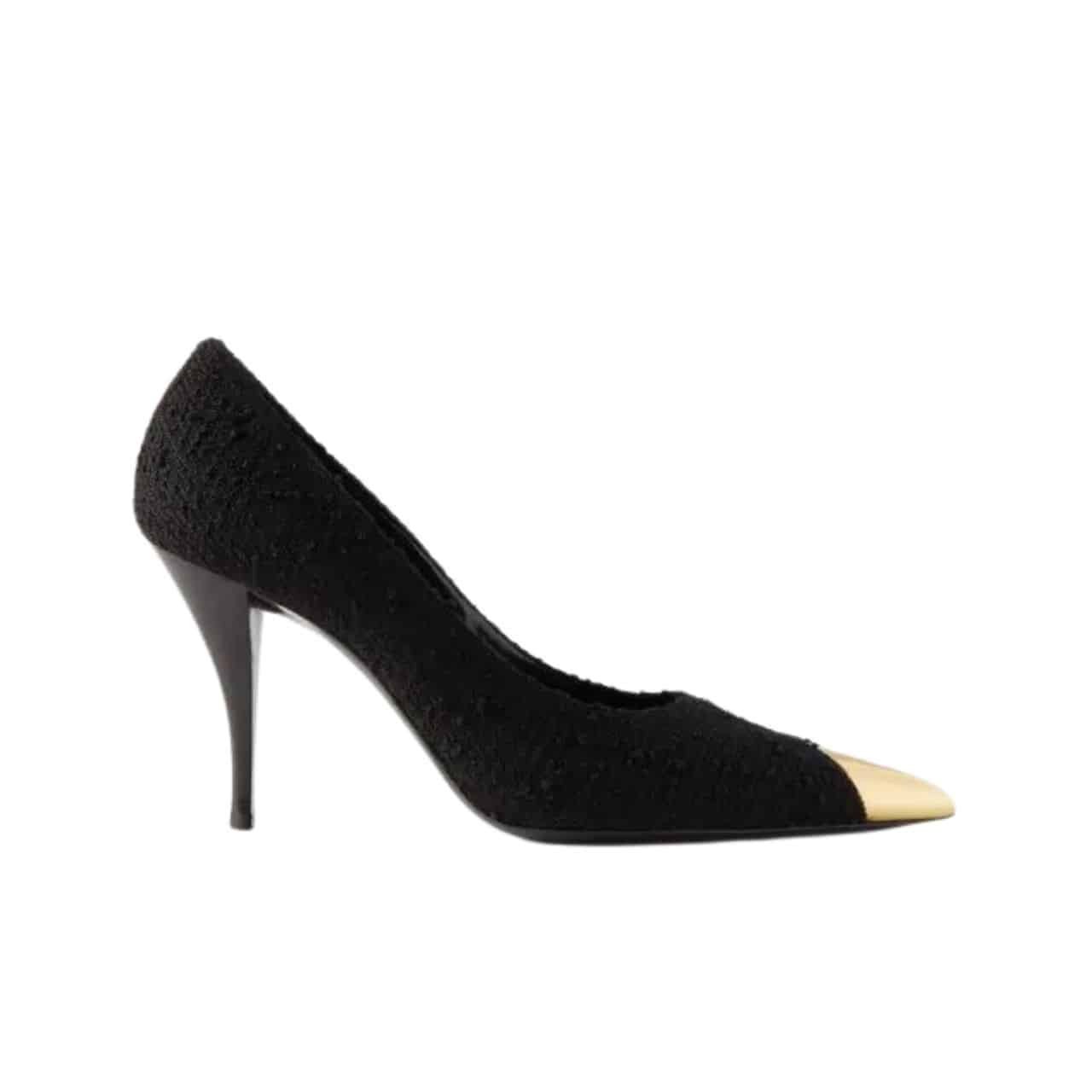 Sa1nt Lau*nt Vesper Leather Trimmed Bouclé Pumps Black
