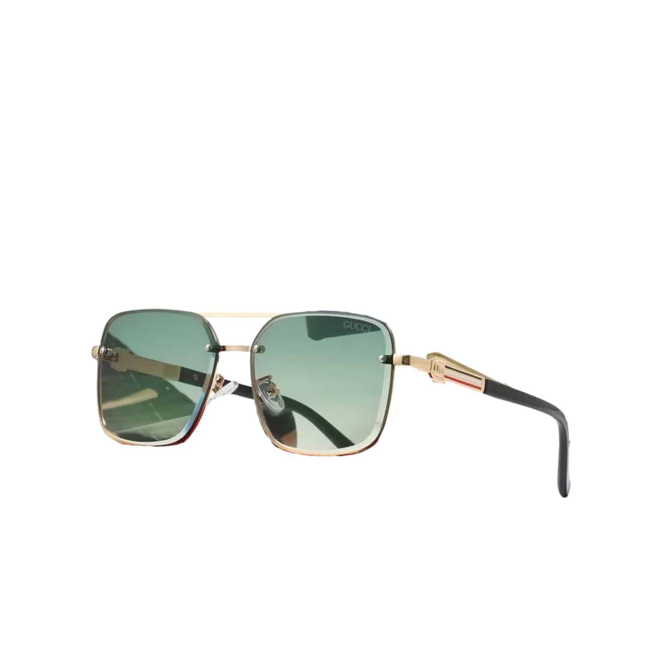 Gvc*1 Square Gradient Vintage Gold Metal Sunglasses Green
