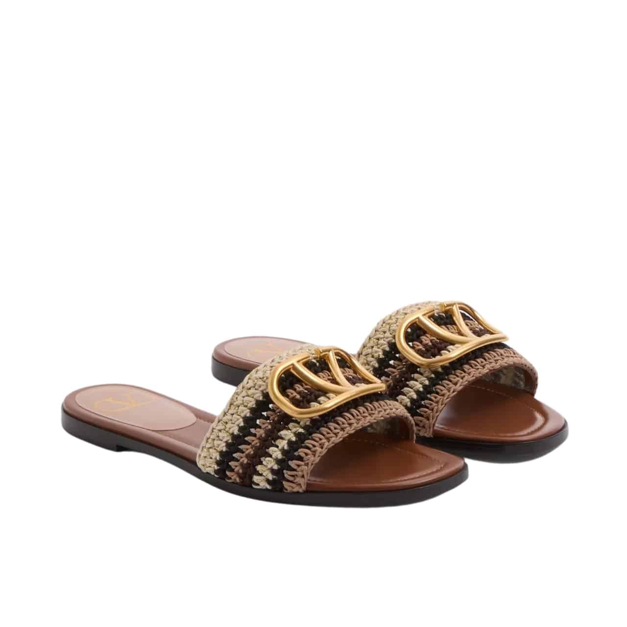 Va1e*ntin0 Vlogo Signature Slide Sandal Brown 6W2S0Bd5Agx Qrx