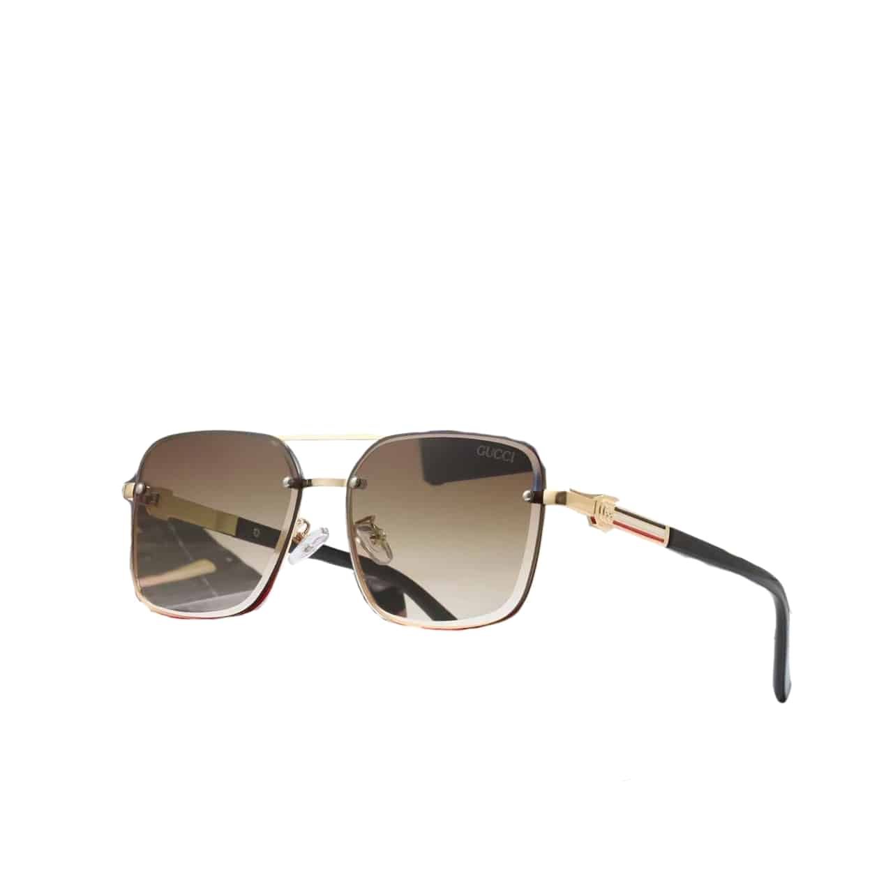 Gvc*1 Square Gradient Vintage Gold Metal Sunglasses Brown
