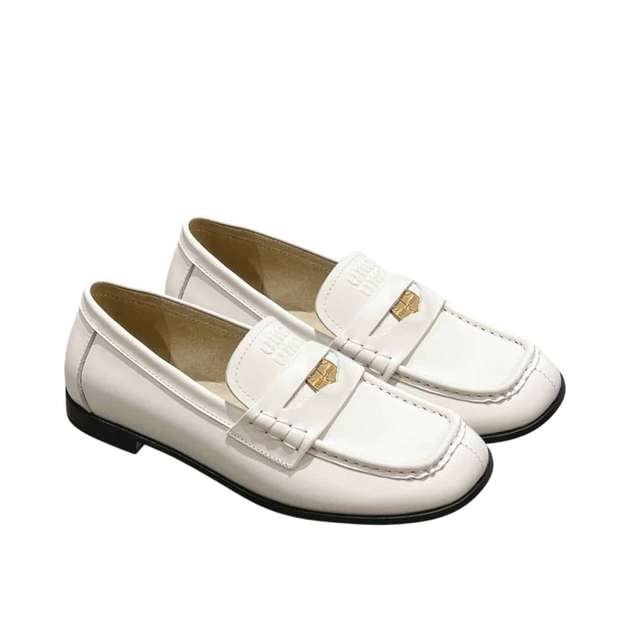M1um1u Leather Loafers White