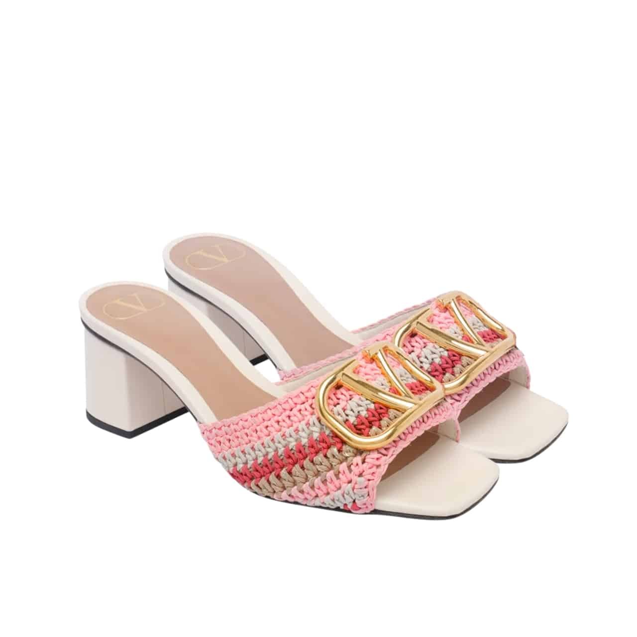 Va1e*ntin0 Garavani Crochet Vlogo Signature Slide Sandals Pink