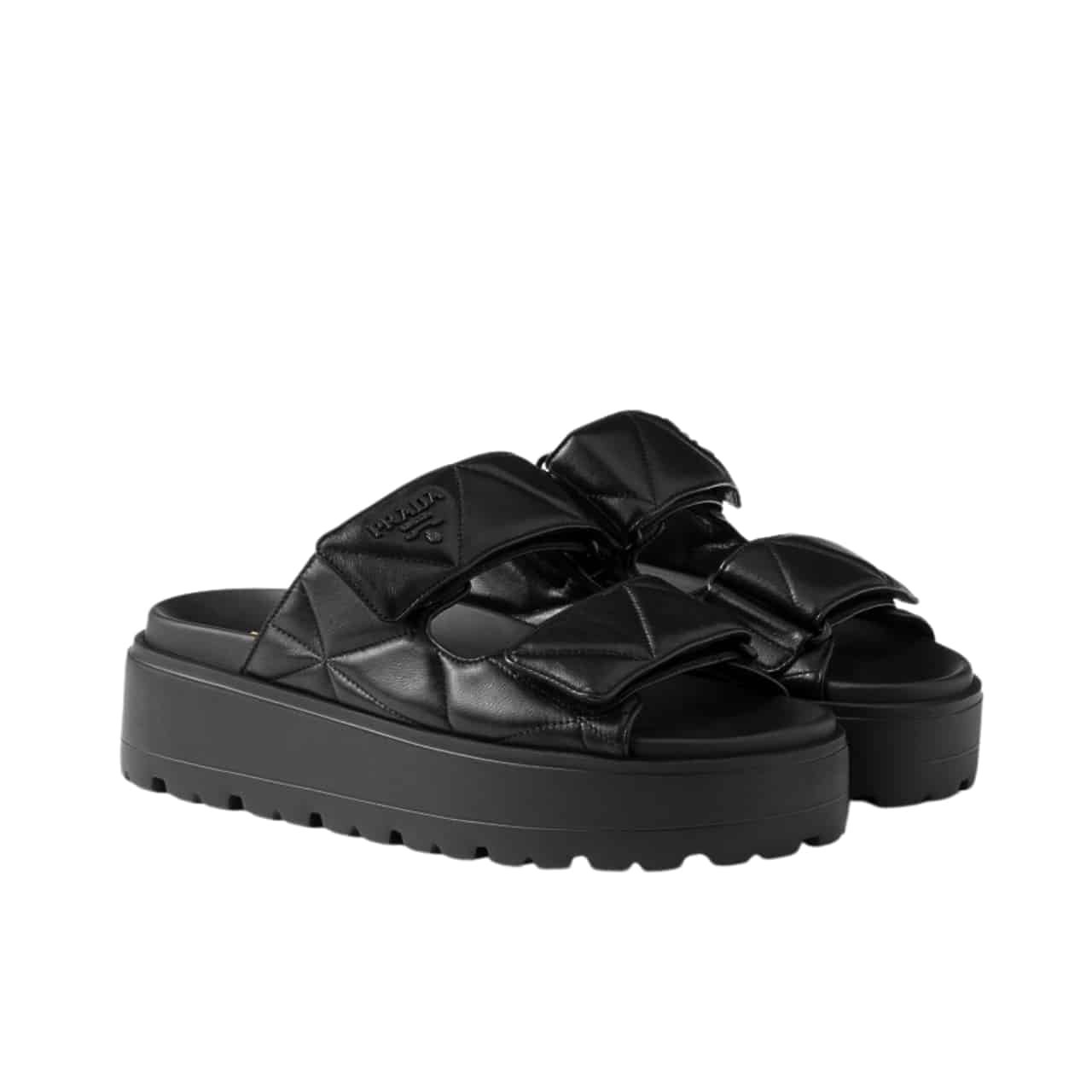 Pra*a Quilted Leather Platform Sandals Black