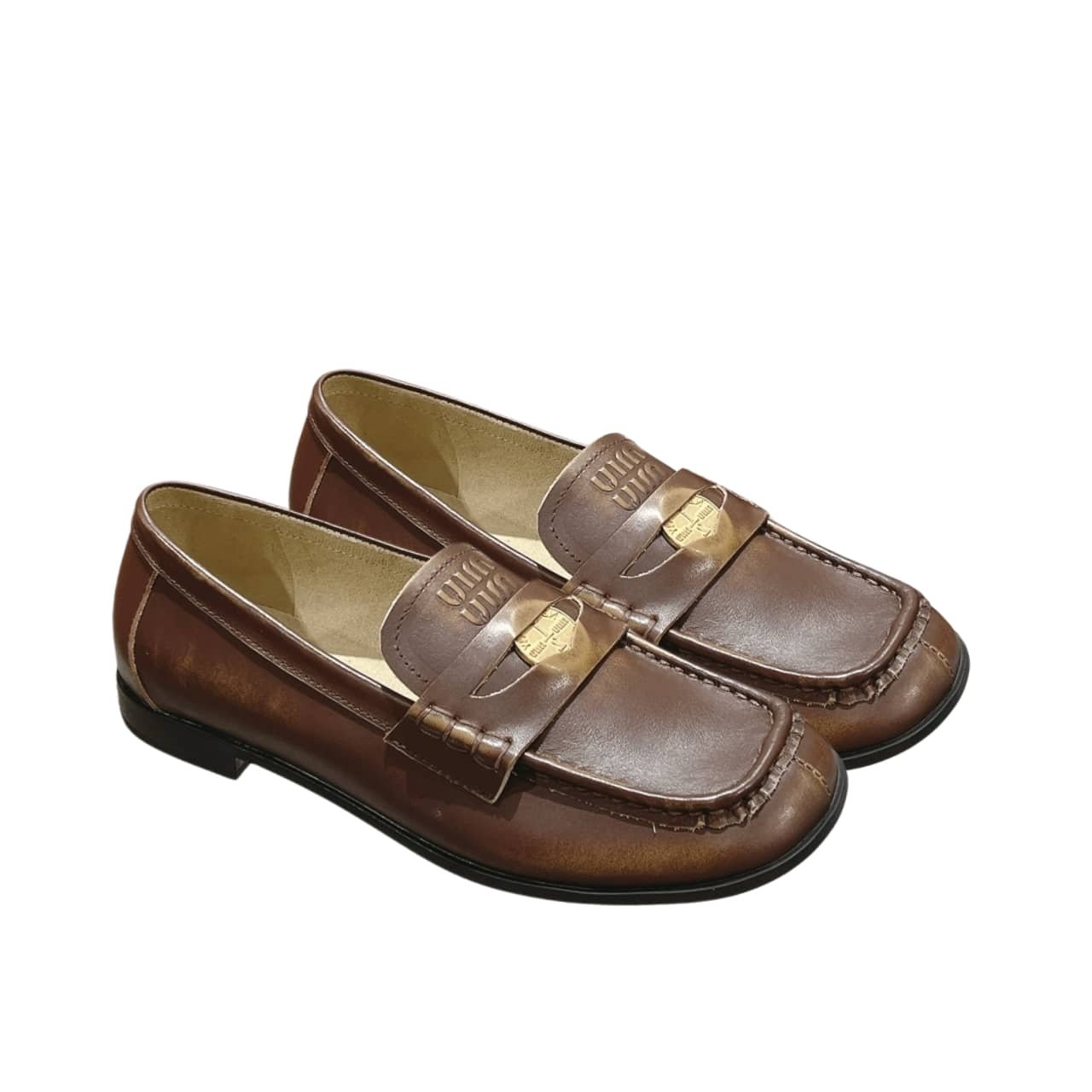 M1um1u Leather Loafers Brown