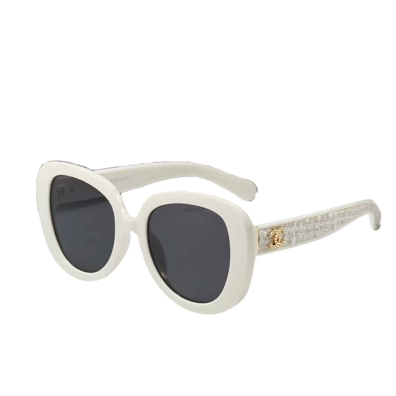 Ch**el Square Sunglasses Tweed Accent In White