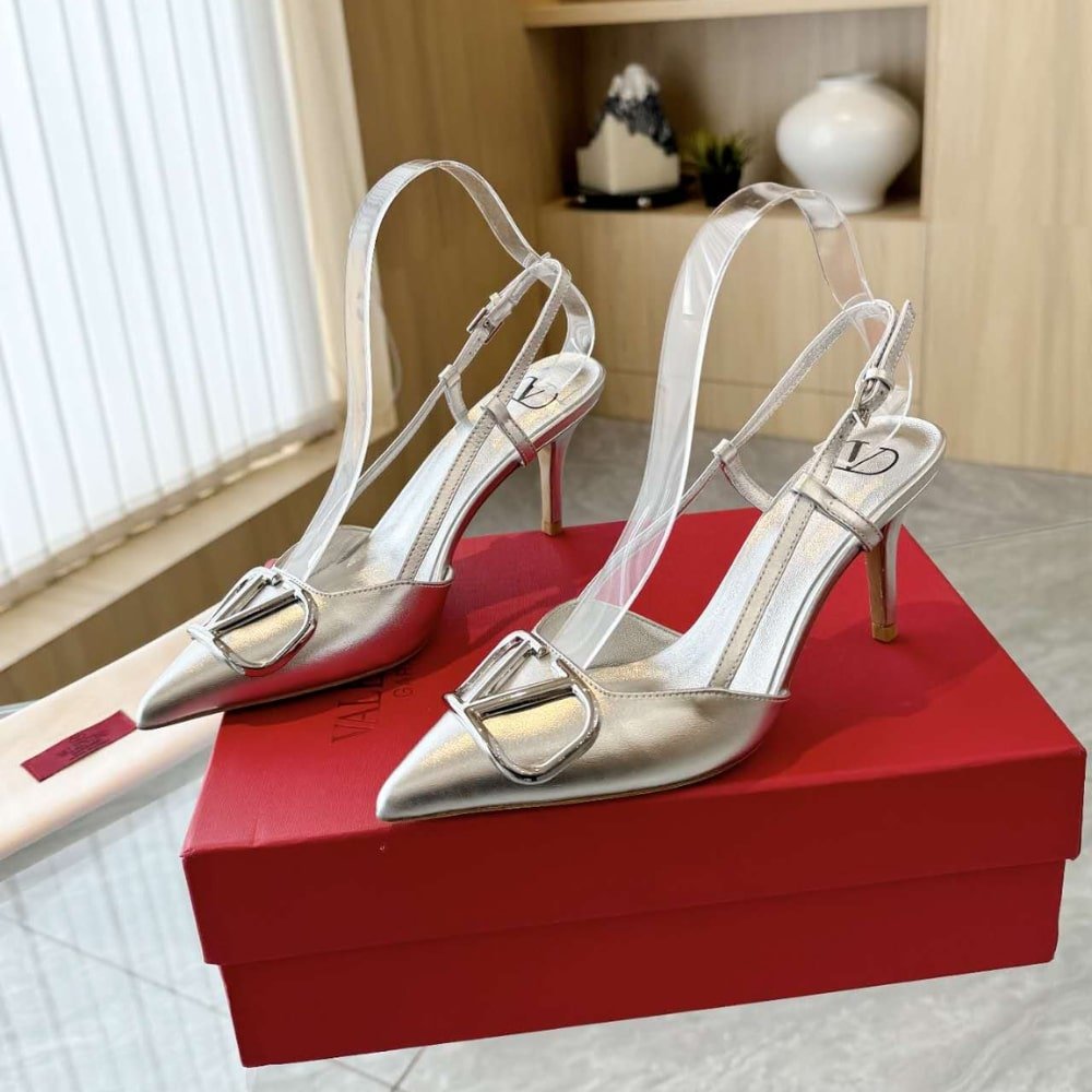 Va1e*ntin0 Vlogo Signature Slingback Pump In Silver 3W0S0R01Yjs S13