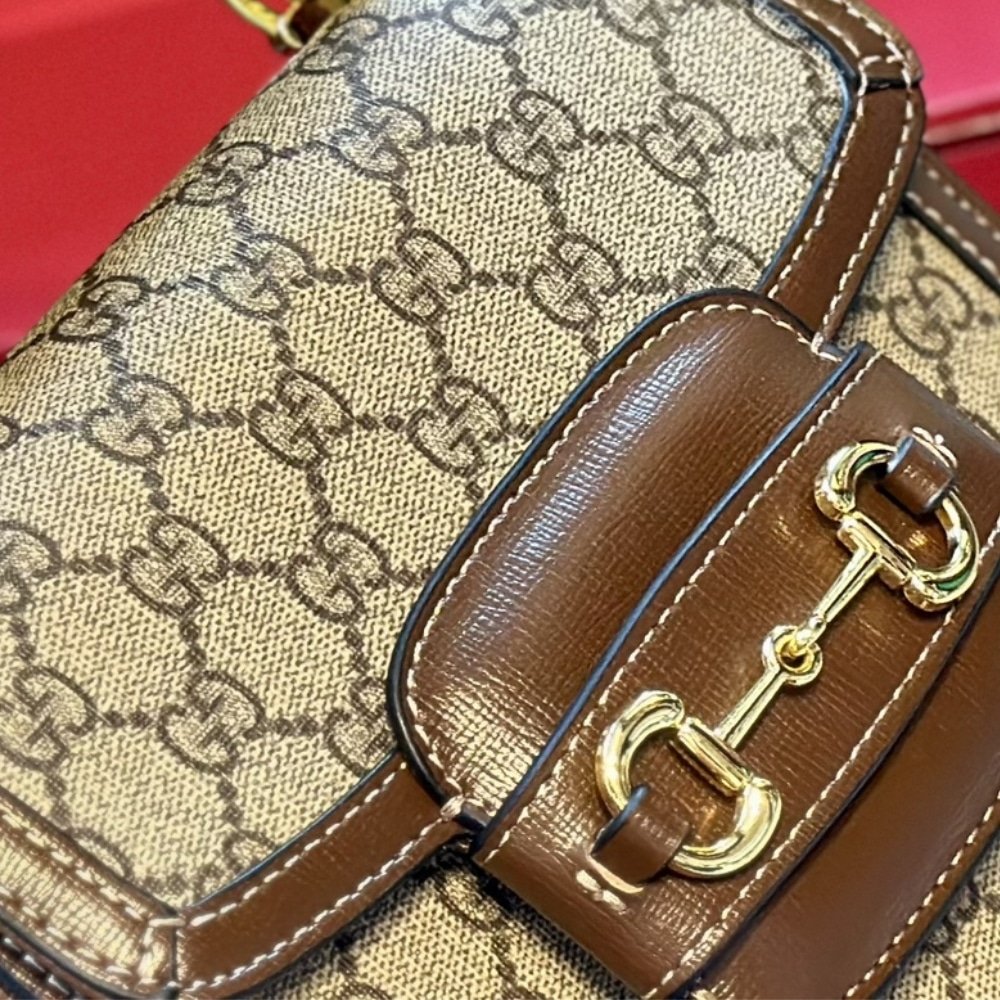 Gvc*1 Horsebit 1955 Mini Top Handle Bag Beige And Ebony ‎14Cm 781387 92Tcg 8563