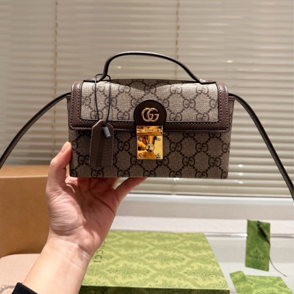 Gvc*1 Ophidia Mini Top Handle Bag Beige And Ebony 18Cm 772314 K9Gsg 8367