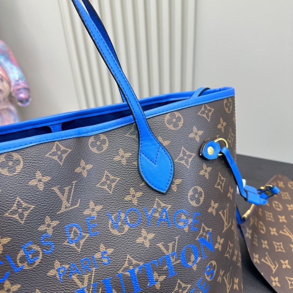 L0vis Vvtt0n Neverfull MM Bag Ikat Flower Monogram Granblue Blue 33Cm M40938