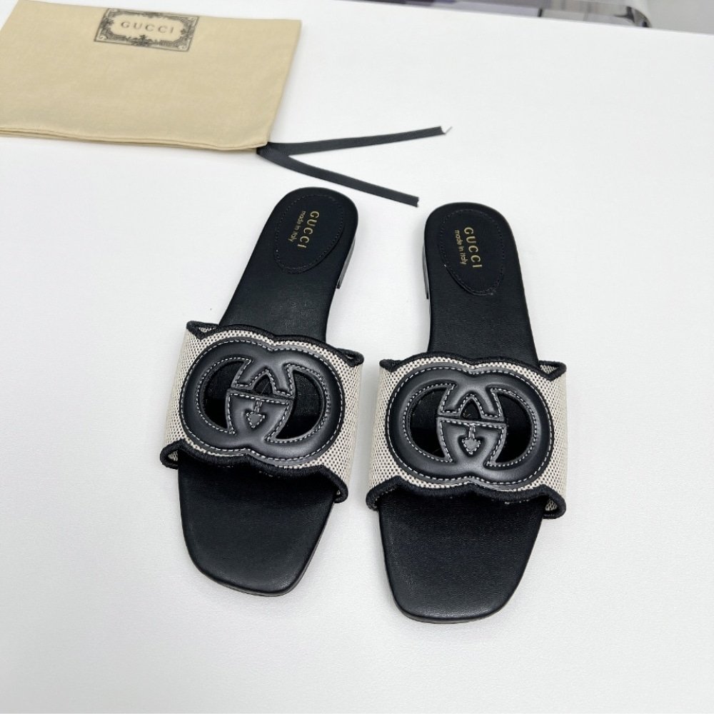 Gvc*1 Women’s Interlocking G Slide Sandal Black White 835723 Faea0 8543