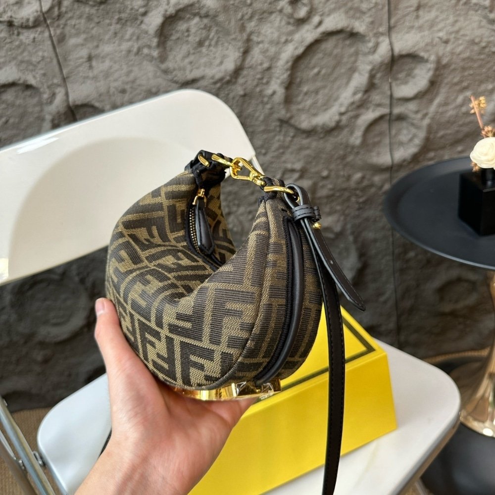 F**di F**digraphy Mini Bag FF Jacquard Fabric Brown 20Cm 8BS081ALP3F1MAT