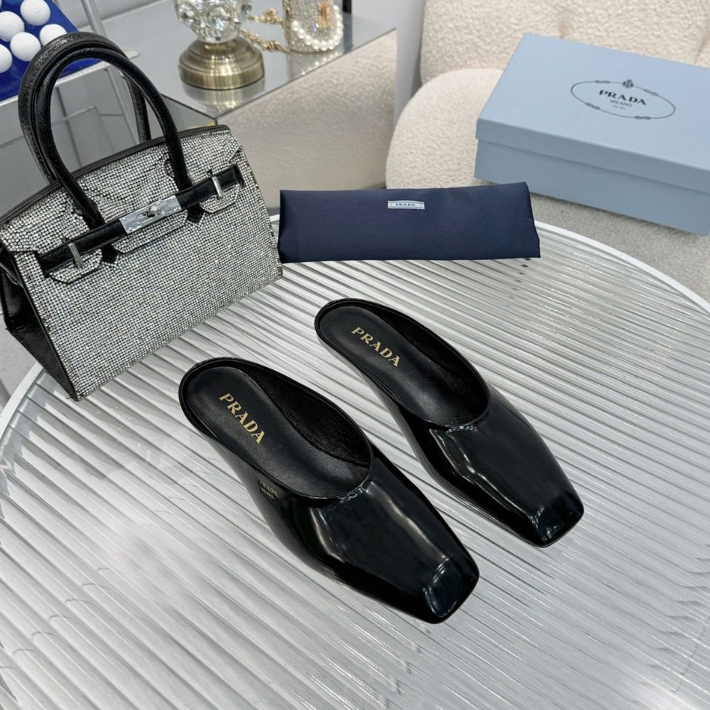 Pra*a Brushed Leather Mules Black 1S825N 055 F0002 F 015