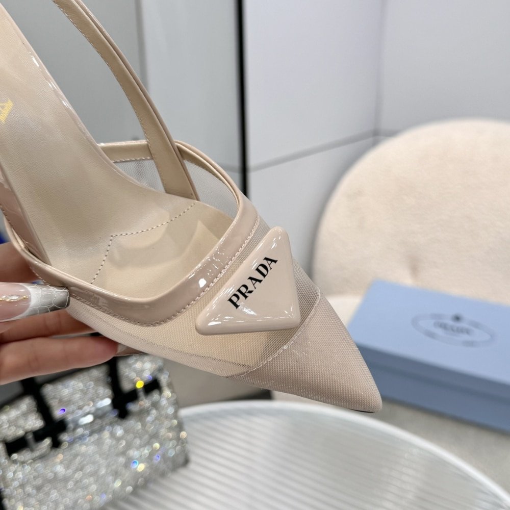 Pra*a Mesh Fabric Slingback Pumps Travertine Stone 1I891N 099 F0485 F 075