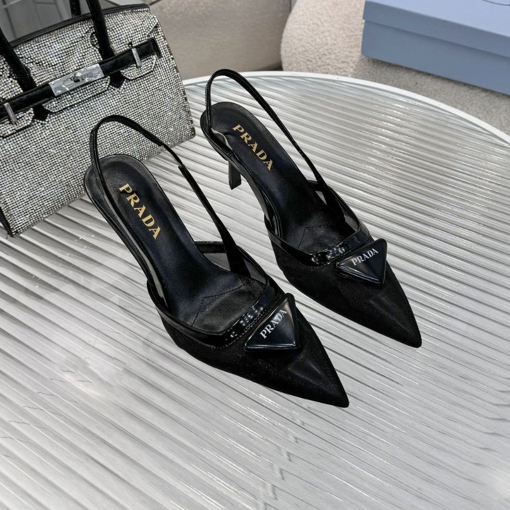 Pra*a Mesh Fabric Slingback Pumps Black 1I891N 099 F0002 F 075