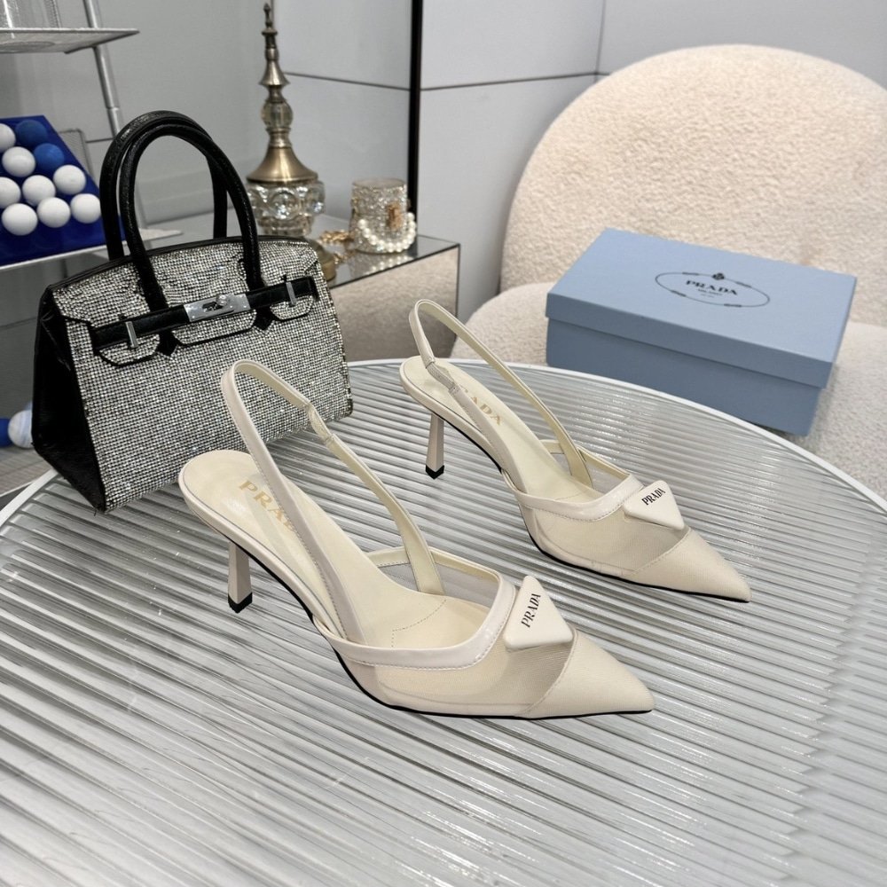 Pra*a Mesh Fabric Slingback Pumps White 1I891N 099 F0009 F 075