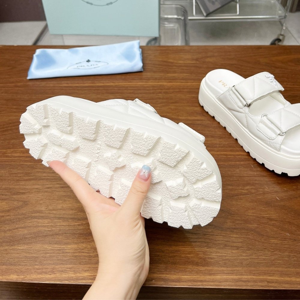 Pra*a Quilted Leather Platform Sandals White