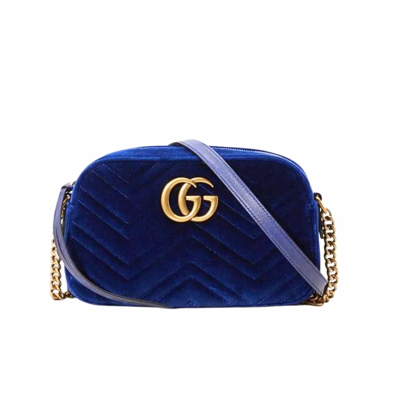 Gvc*1 Small Gg Marmont Camera Bag Velvet Dark Blue 23Cm