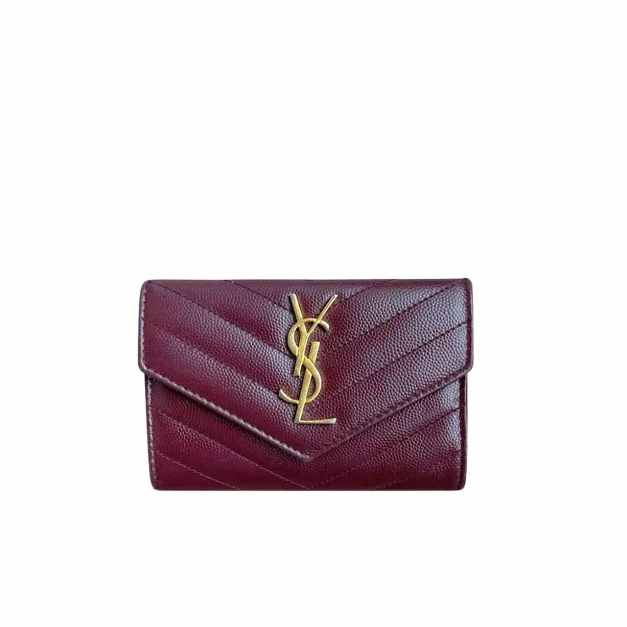 Sa1nt Lau*nt Cassandre Matelassé Small Envelope Wallet In Grain De Poudre Leather 11Cm