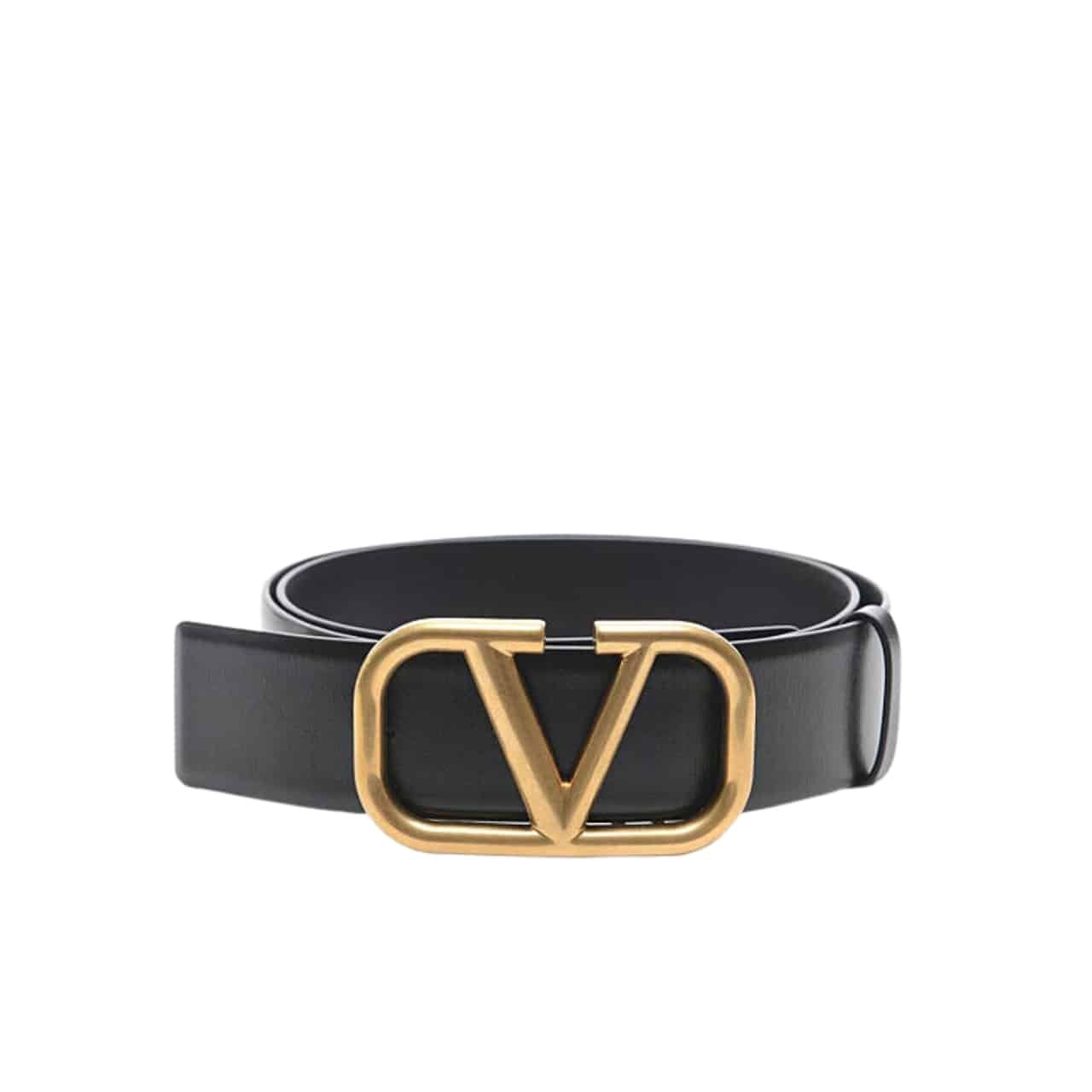 Va1e*ntin0 Garavani V Logo Belt In Black Leather 70Mm