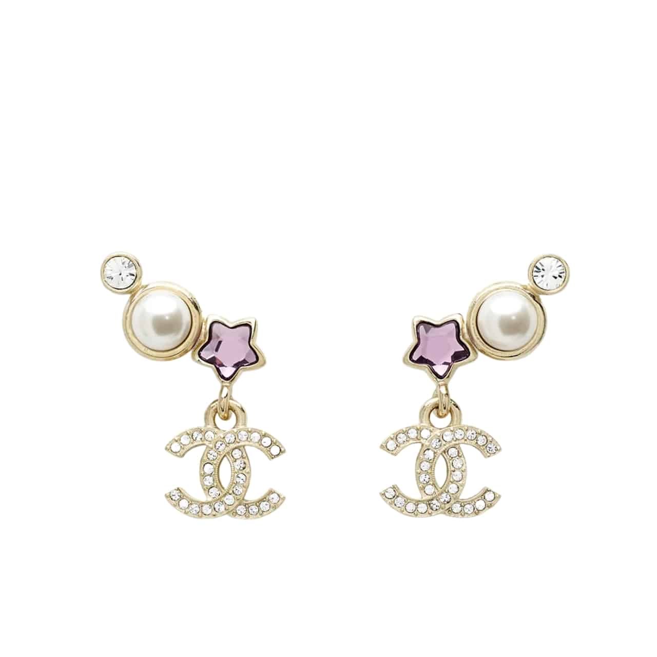 Ch**el Earrings Metal Glass Pearls And Diamantes In Gold Abf187 B19939 Nafqe