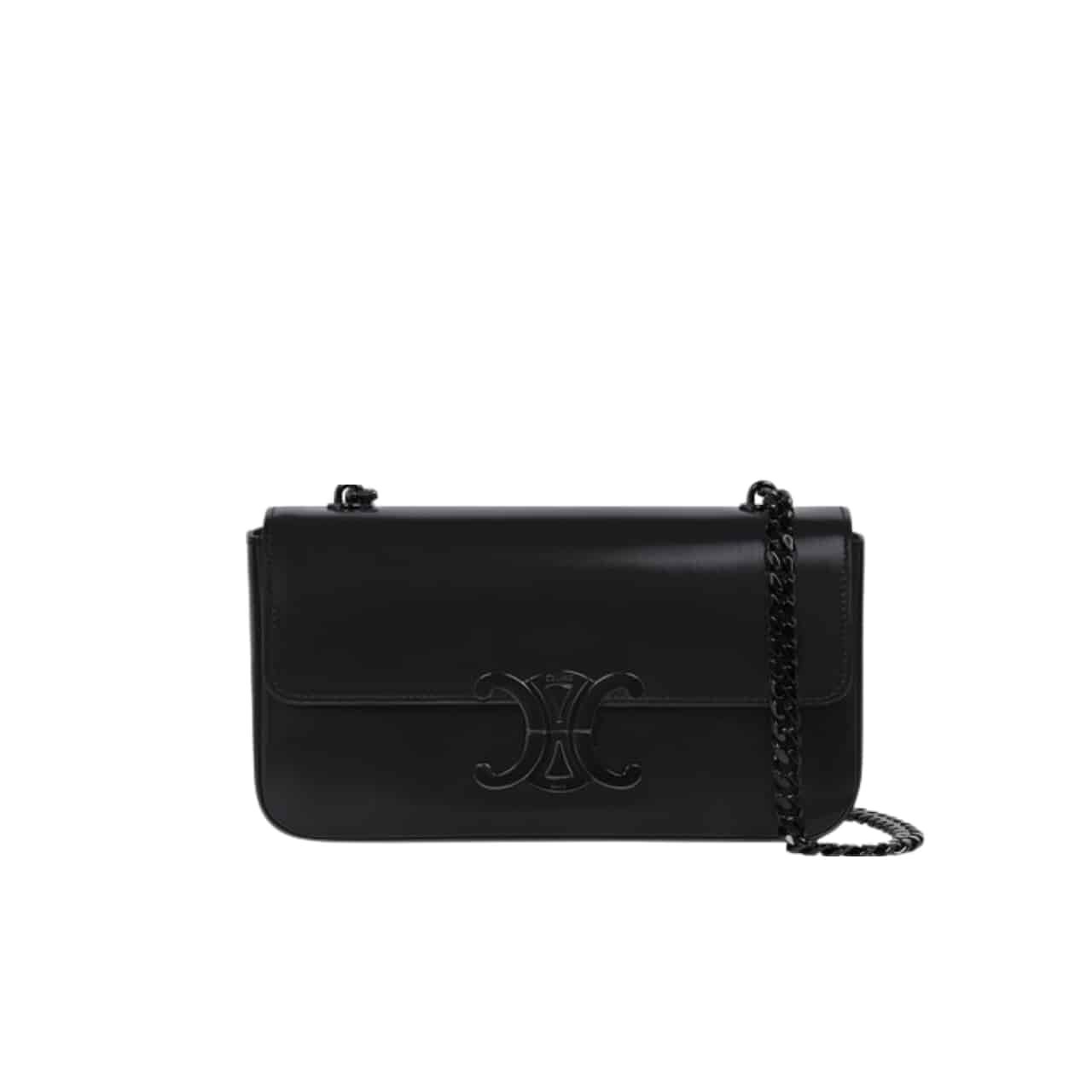 Ce1i*e Chain Triomphe In Shiny Calfskin Shoulder Bag Black Black 20Cm