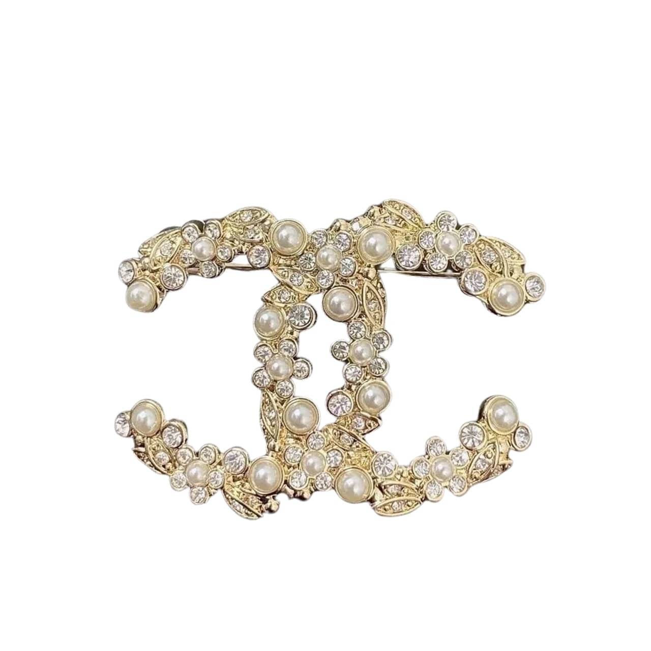 Ch**el Floral Enamel And Crystal Brooch With Pearl Accents