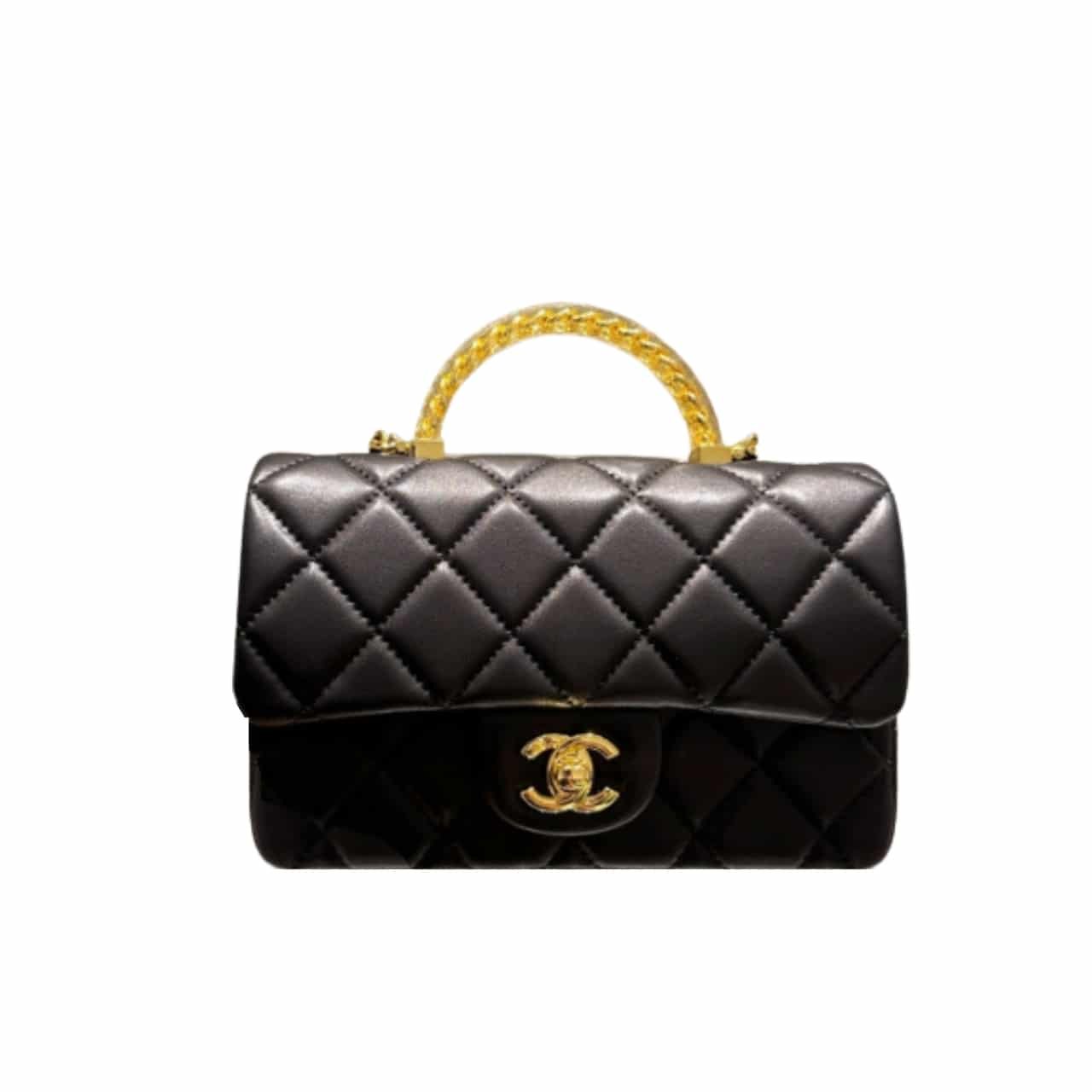 Ch**el Wallet On Chain And Resin With Gold Tone Metal Black 20Cm