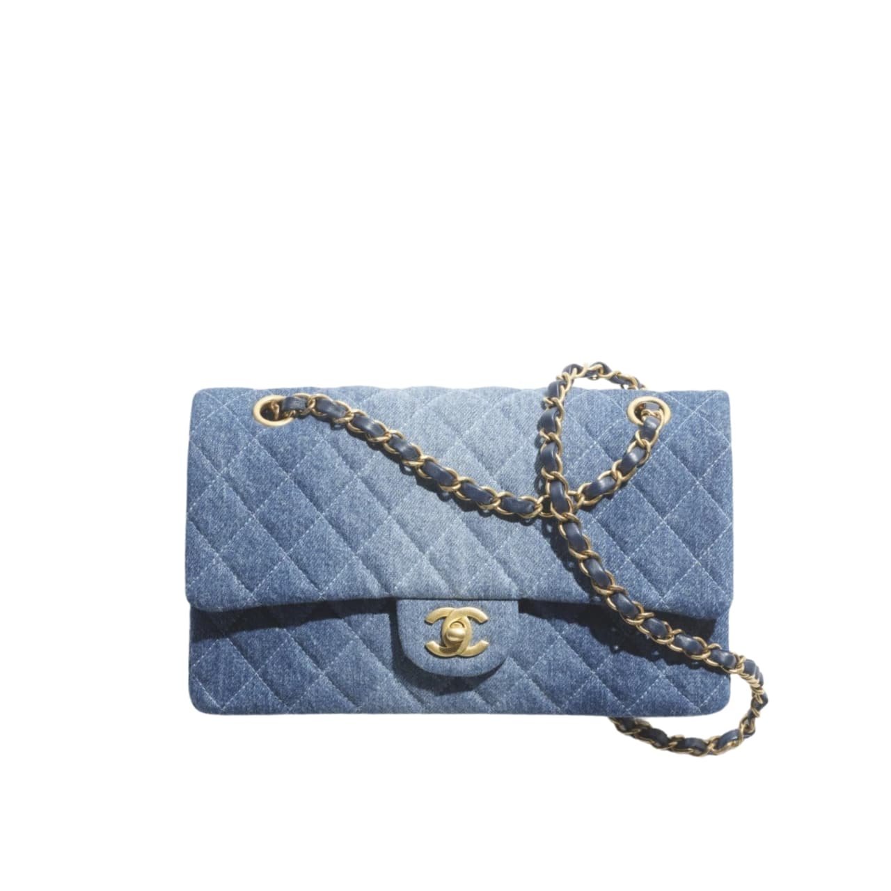 Ch**el Classic Handbag Washed Denim And Gold Tone Metal Blue 19Cm A01112 B16747 Nx158