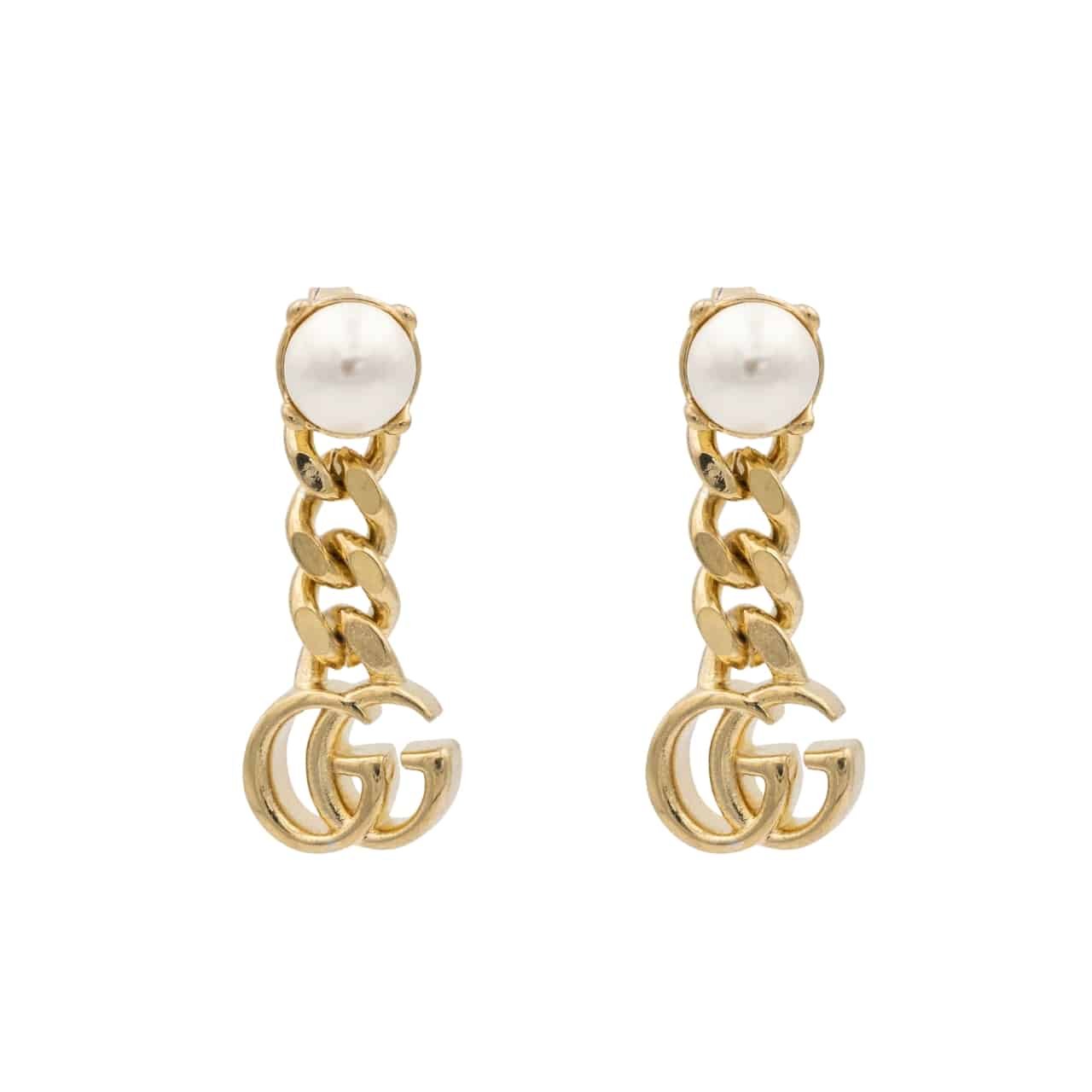 Gvc*1 Pearl Double G Earrings Gold 645665 I4620 8078