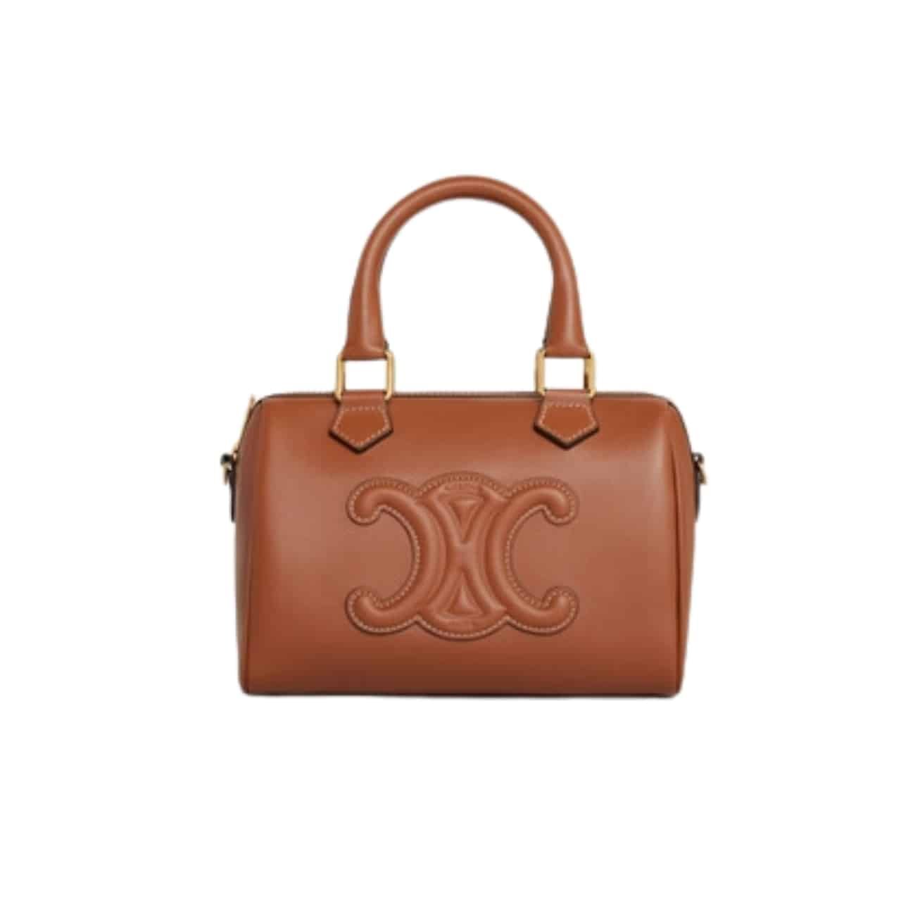 Ce1i*e Small Triomphe Leather Boston Bag In Smooth Calfskin Toasted 19Cm 113773Du3 04Lu